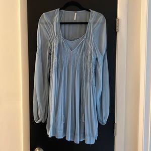 Free People Sheer Blue Blouse